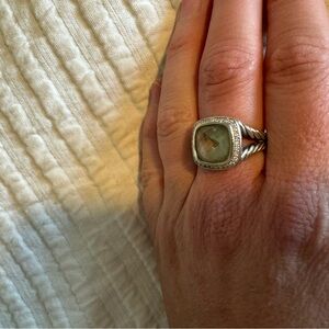 David Yurman Albion Ring Sterling Silver w/ Prasiolite & Diamonds, 11mm- size 7